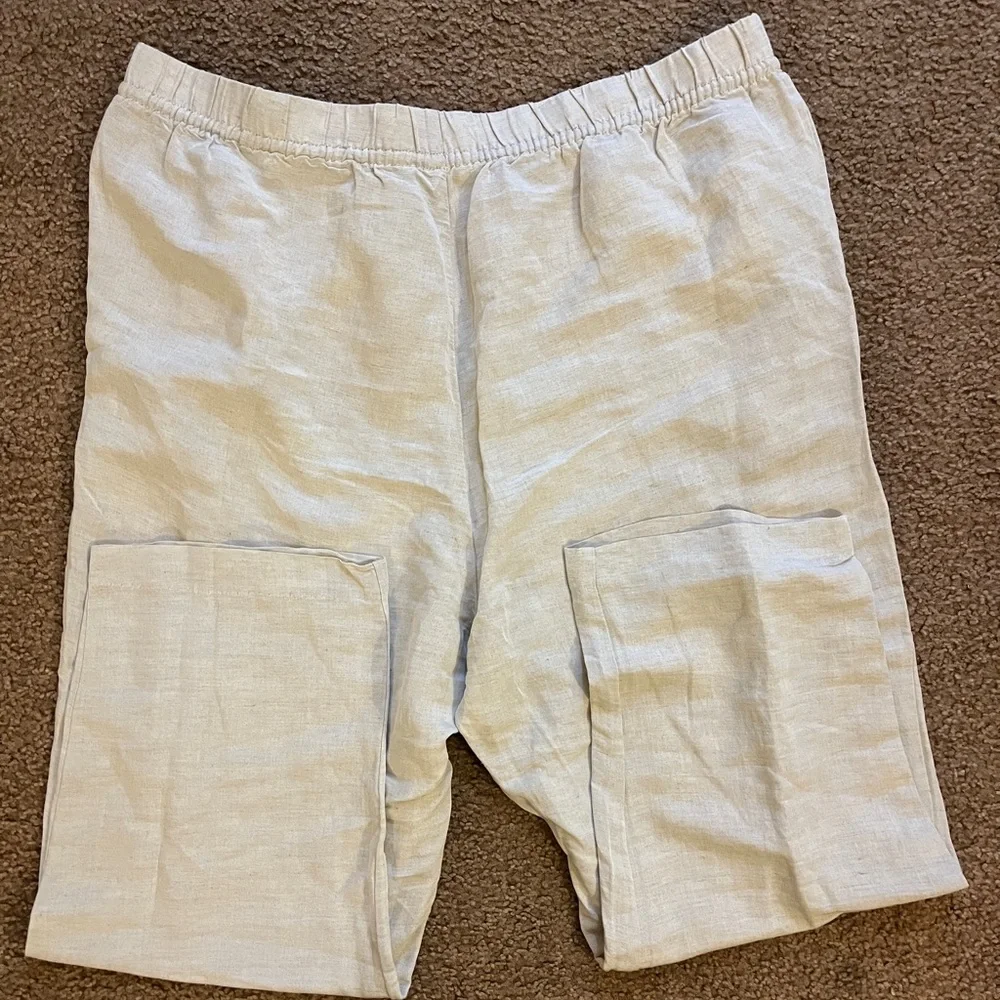 H&M Linen Viscose Blend High Waist Tapered Ankle Pants Drawstring Light Beige XL